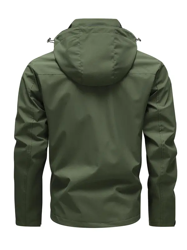 Men's Solid Zip Up Detachable Hooded Jacket, Regular Fit Casual Long Sleeve Outerwear for Fall & Winter, Men's Clothes for Daily Wear 1