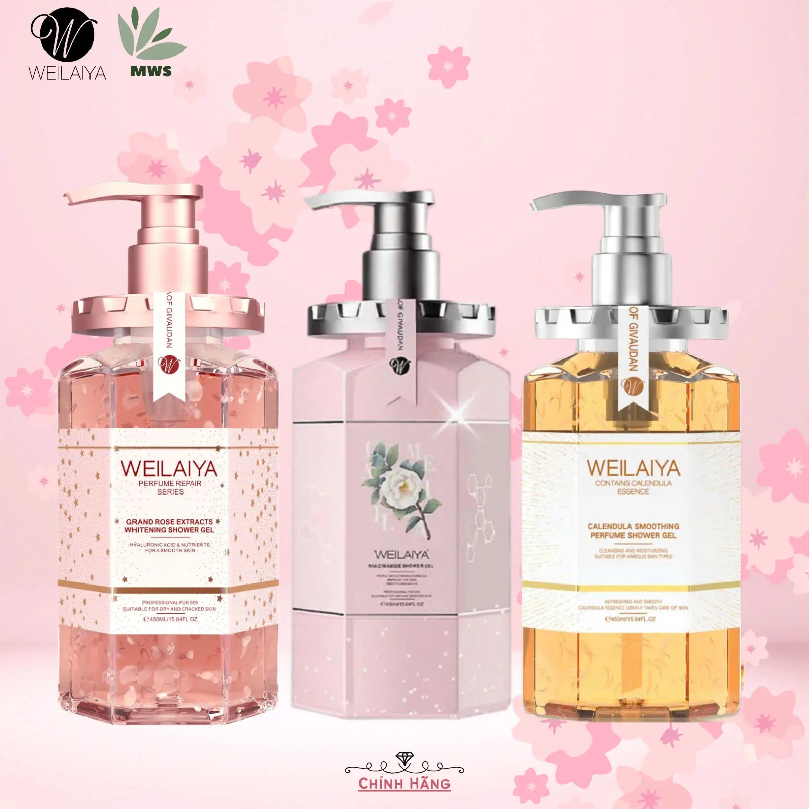 [Weilaiya] Sữa tắm cánh hoa hồng Damask, Hoa Trà Camelia, hương thơm quyến rũ, thẩm thấu, bổ sung độ ẩm, da sạch thoáng, phù hợp mọi loại da, Skincare [Chính hãng] Dưỡng Body Nữ