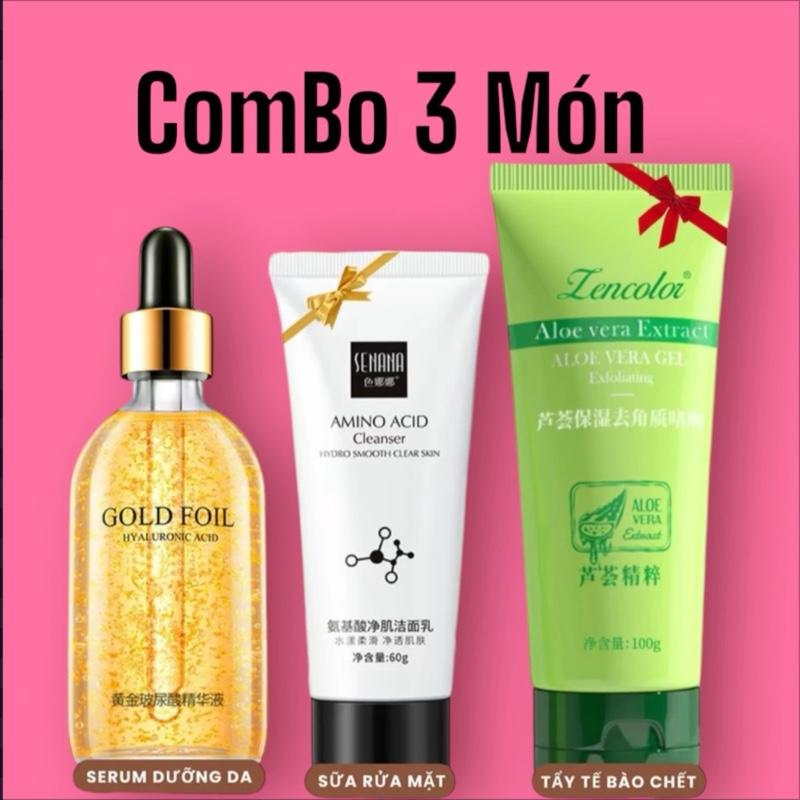 Serum Dưỡng Da Gold Foil Tinh Chất Vàng 24K 100ML Cấp Ẩm Dưỡng Da Tặng Ngay Gel Tẩy Tế Bào Chết Nha Đam Lencolor 100g Và Sữa Rửa Mặt Senna Dịu Nhẹ Skincare Làm Đẹp Da Dưỡng Ẩm