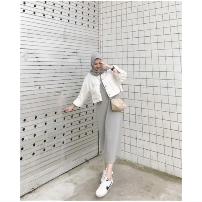 Inner Dress Rajut Tanpa Lengan | Inner Dress Muslim | Dress Rajut Span A-Line Fit Kantong Cantik Kerah Nyaman 1