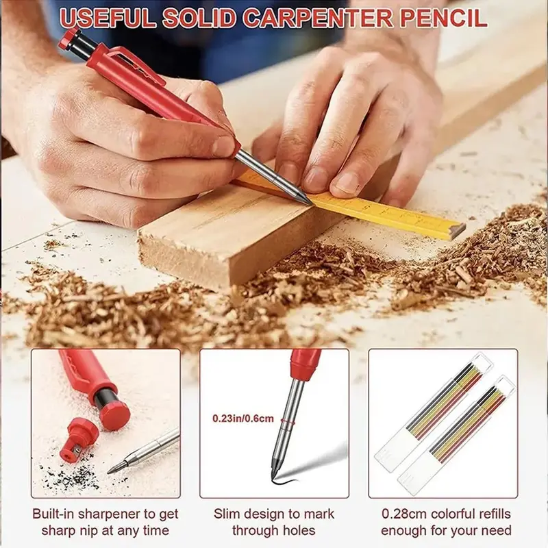 Woodworking Marker Pen Set, 3 Counts/set Long Head Deep Hole Marker Pen & Refill & Eraser, Adjustable Quick Dry Marker Pen, Professional Woodworking Marker Pen for Home and Office 7