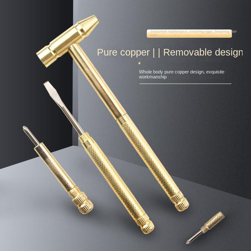 Product Introduction of Outdoor multifunctional small iron hammer, household small hammer, six in one copper plated hammer with small screwdriver inside 2