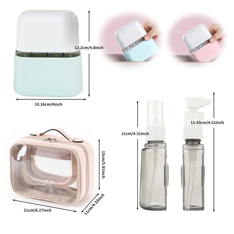 Travel Size Cosmetic Packaging Bottle, 2 Sets 8 Counts Refillable Spray Bottles with Organizer Storage Box, Bathroom Accessories, Portable Leak Proof Handy Travel Containers Set for Toiletries Home Outdoor Office 2