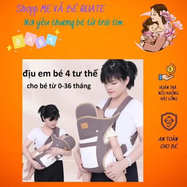 (Tặng 10 khẩu trang 0-2 tuổi +Kẹp đuổi muỗi hương thơm tự nhiên) Địu Em Bé Sơ Sinh Có Đỡ Cổ Đa Năng Gọn Nhẹ , thoáng khí Cho Bé địu  emoon