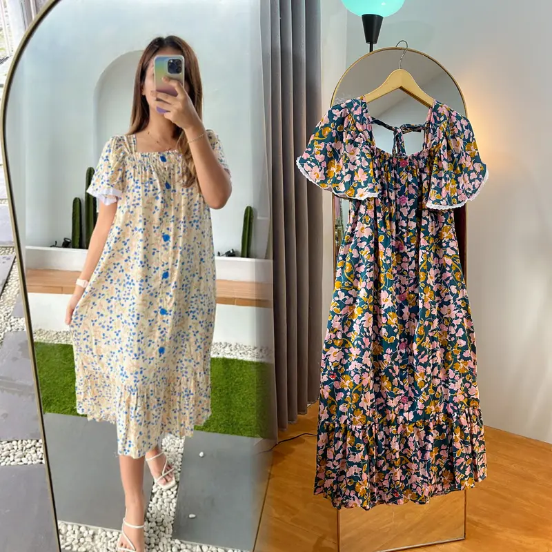 Geya Dress Daster Kekinian Busui Motif Bunga Rayon Viscose Kancing Cantik 1