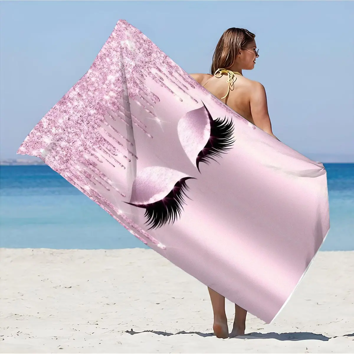 Eyelash Pattern Beach Towel, Lightweight Soft Absorbent Bath Towel, Beach Towel for Women & Girls, Household Towel for Home & Travel
