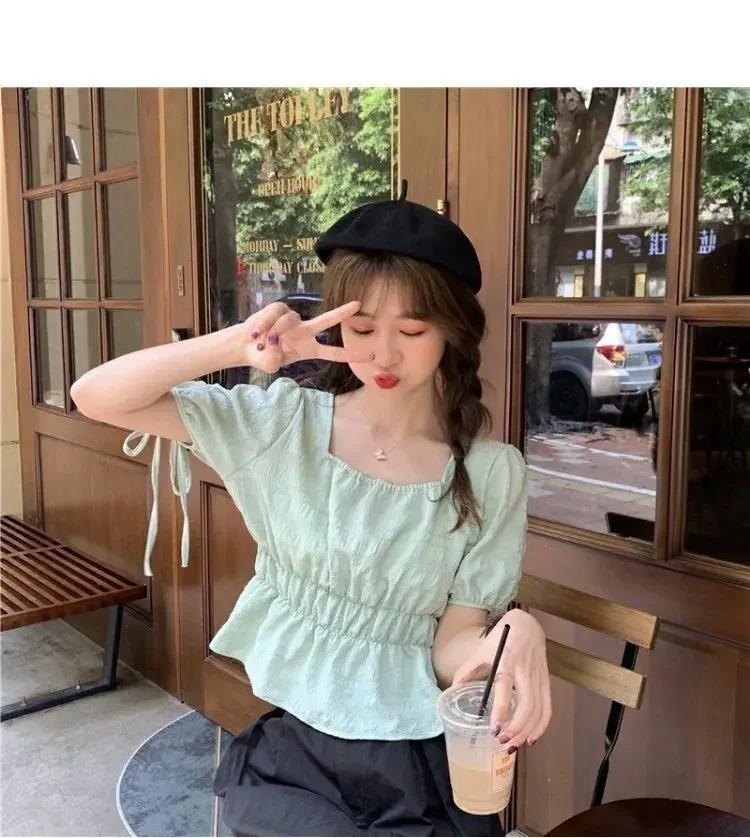 Product Introduction of Áo Phông Nữ, Cổ Vuông, Tay Phồng, Áo Ngắn, Thiết Kế Đẹp, Phong Cách Hàn Quốc Độc Đáo Thích Hợp Cho Mùa Hè, Áo Sơ Mi Búp Bê, Áo Sơ Mi ngắn Tay Nữ 31
