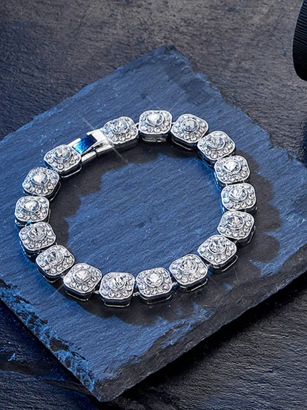 Luxury Rhinestone Decorated Cuban Link Bracelet, 3counts Exquisite Trendy Bracelet for Women & Men, Fashion Accessories for Daily & Party Decoration, Birthday Gift 3