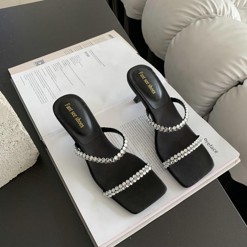  Guốc Dép cao gót nữ mũi vuông 2 quai ĐÁ mới đế nhọn 7 phân Medona guốc xinh xinh dạo phố êm mềm 