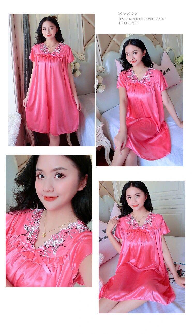 Product Introduction of Đồ Ngủ Nữ Mùa Hè, Ngoại Cỡ, Vải Lụa Lạnh Váy Ngủ, Thích Hợp Cho Cô Gái Đầy Đặn, Gợi Cảm Và Rộng Rãi, Váy Ngủ Ngắn Tay, Áo Mặc Bên Ngoài Tích Hợp, Đồ Mặc Nhà 17