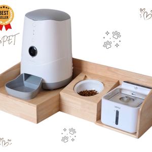 ￼LP223 โต๊ะอาหารสัตว์เลี้ยงพร้อมถ้วยเซรามิก เป็นที่วางเครื่องอัตโนมัติ ถ้วย น้ำพุ ทำจากไม้เกรดA เคลือบกันน้ำ ดีไซน์สวย(ไม่รวมน้ำพุ เครื่องอัตโนมัติ)