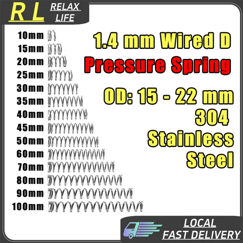 【RL】 1.4mm Pressure Springs Wired d 1.4 mm OD 15/16/17/18/20/22 mm Length 10-100 Compression Spring 304 Stainless Steel