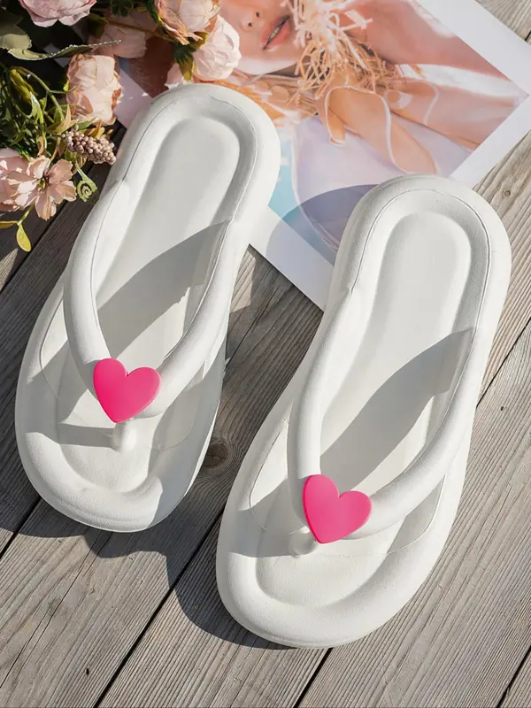 Women's Heart Design Slides, Casual Comfortable Home Slippers, Lightweight Slippers for Indoor & Outdoor Wear, Summer Barefoot Shoes for Beach, Girl 4