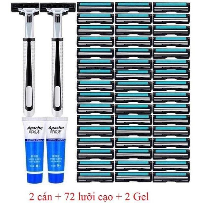 Sét dao cạo râu 72 luoi+ 2 cán dao tặng 2  lọ gel làm mềm râu và hộp nhựa đựnġ cán daocaorau 36