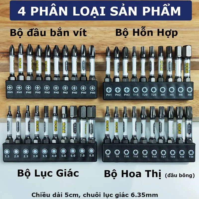 Bộ Lục Giác Hoa Thị lắp nhanh máy Khoan Bắn vít bằng Thép Hợp Kim NunChaku D2 6 cạnh mini 2