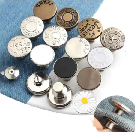 Detachable Metal Waist Buttons with Flowers Patterns Metal Pants Button for Clothes Adjustable Pin