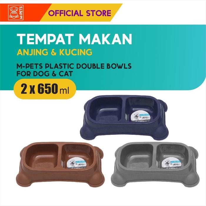 Gambar M-Pets Plastic Double Bowls 2 x 650 ml /Tempat Makan Hewan dari M-Pets Volk Pets Indonesia Kota Tangerang Tokopedia