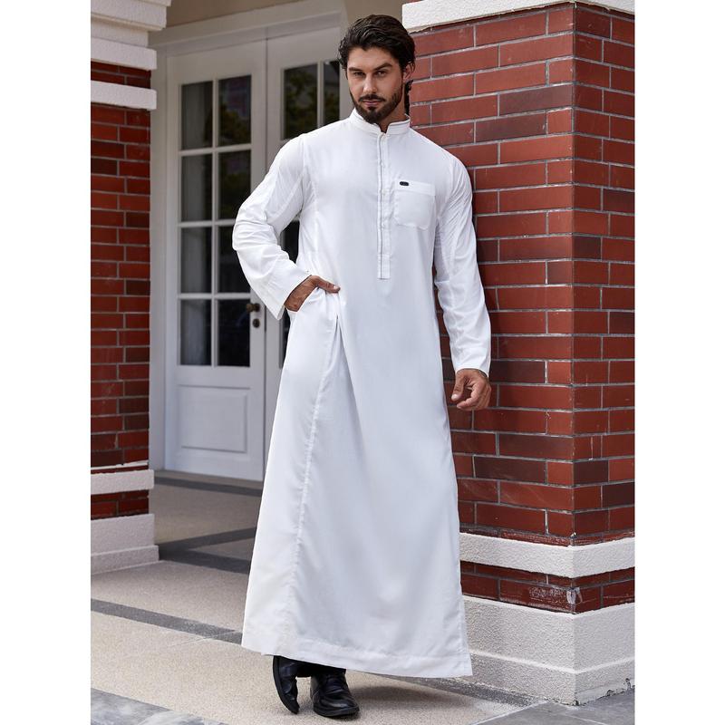 Áo Choàng Nam Hồi Giáo, Phong Cách Trung Đông Dubai Thổ Nhĩ Kỳ, Màu Trơn Dáng Rộng Vừa Vặn, Cổ Chân Đế Nhỏ, Thiết Kế 1