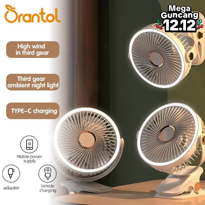 【LIVE】[ORANTOL] kipas Klip-on Kecil, Student Dormitory Bed, Night Light, Clip Fan, Office Desktop, USB Charging, Hand kipas  labubu kipas  angin 0