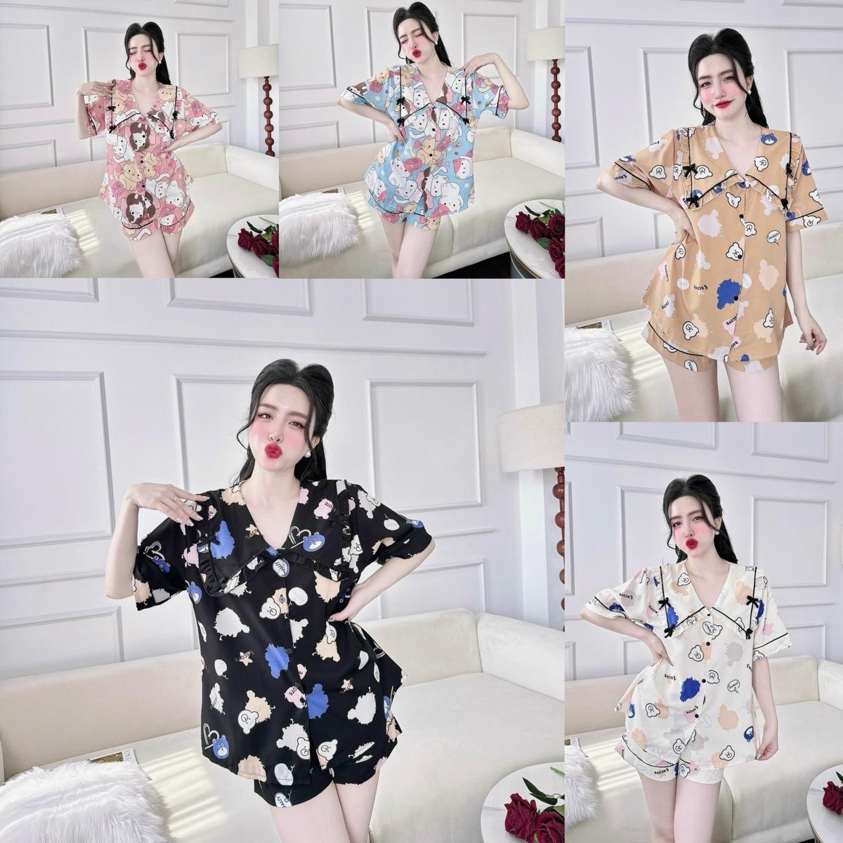 Đồ Bộ - Đồ Ngủ Đùi Pijama Bigsize 50-100kg Vải Lụa  Cổ Vuông Nữ Áo Ngủ - A.5003