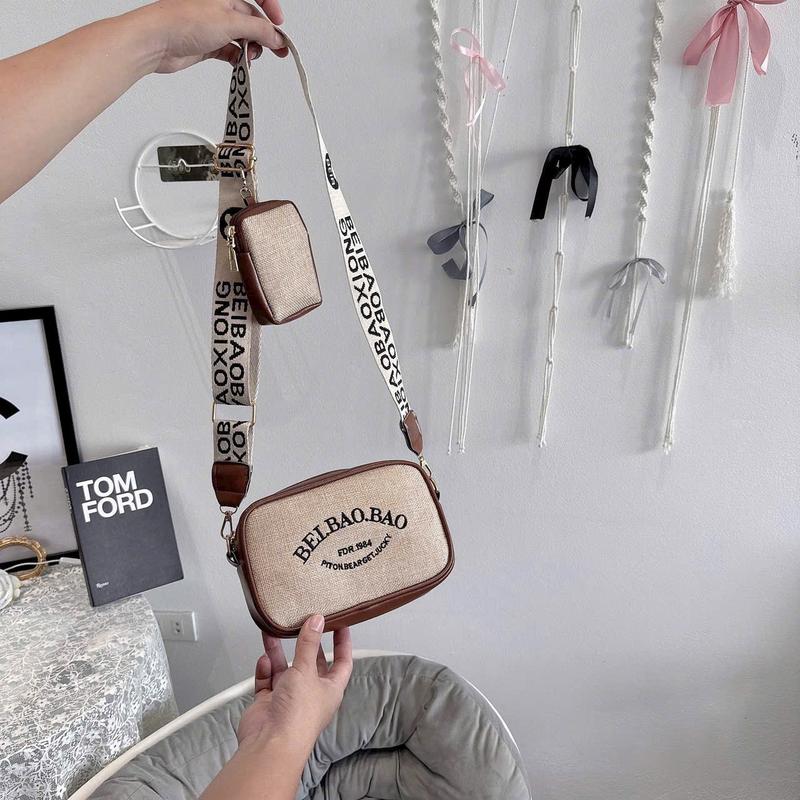 Product Introduction of Set 2 Túi Ví nữ đeo vai sang chảnh hình gấu thêu hàng trend 2024 HT569 Bag Nhung chéo 4
