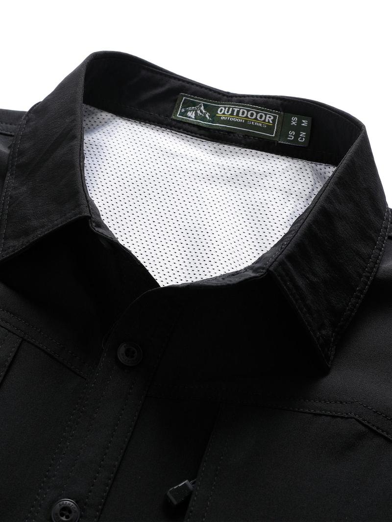Product Introduction of Men's Solid Long Sleeve Button Up Shirt, Regular Fit Casual Quick Drying Breathable Sports Top for Outdoor Activities, Men's Clothes for All Seasons, Menswear 9