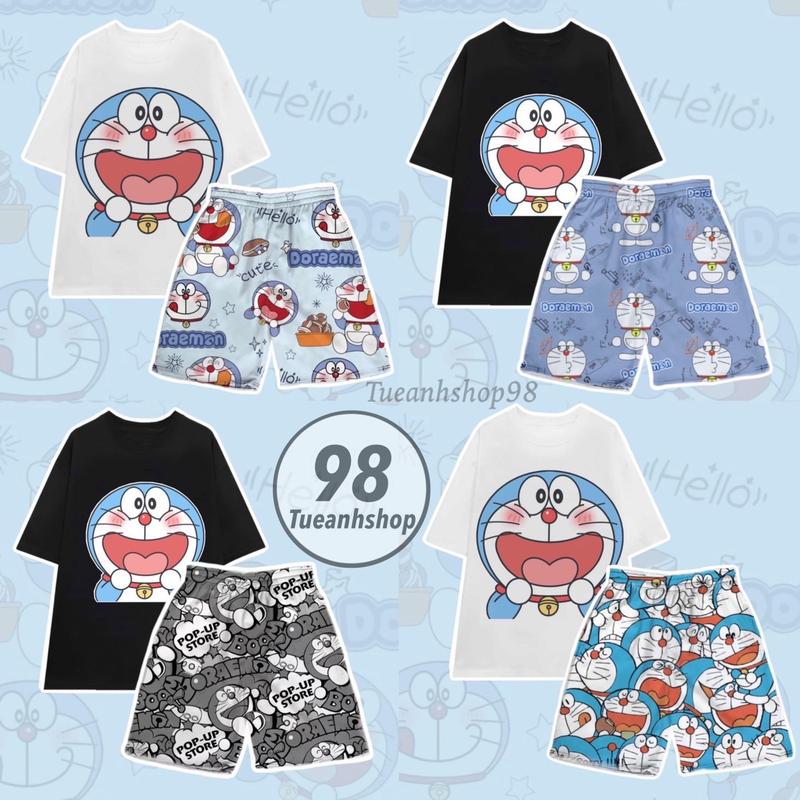 Bộ Đùi Nhiều Mẫu DOREMON cotton mặc nhà - Áo thun phom rộng phối Quần Short Cartoon Unisex - Set Đồ Bộ Nữ hoạt hình cute dễ thương TUEANHSHOP