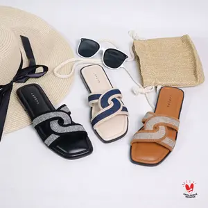 LAPEPA LIVE - OLLA Sandal Flat Jeans Wanita Sendal Slop Teplek Silang Selop Cewek Slip On Kekinian