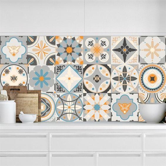 Decal Dán bếp - Set 1m dài Giấy dán Họa tiết Gạch Bông - Trang trí bếp Dán tường Gạch men - Decor Phòng Trang Trí Nhà