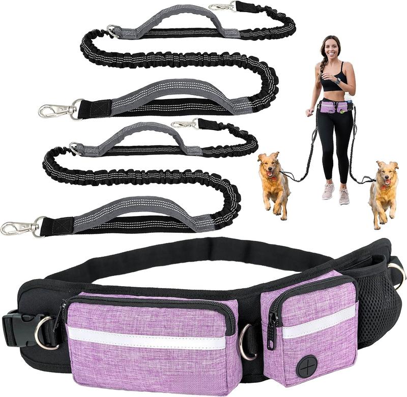 TikTok Shop Hands Free Dog Leash Dog Running Leash Belt Bag for Walking Jogging Dog Double Zipper Pouch with Poop Bag Dispenser Dual Padded Handles Reflective Bungee Leash Double