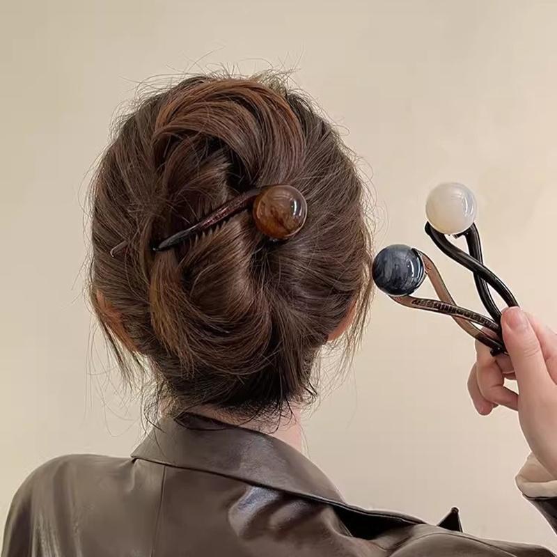 Vintage Aylhfo Inspired Acrylic Hair Clip with Marbled Design - Chic Coffee Color, One-Piece Comb Shape for Stylish Updos & Ponytails 0