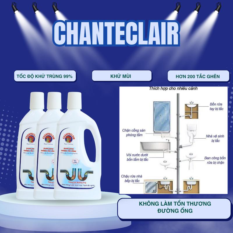  Dung dịch làm sạch đường ống thoát chậu rửa Lavabo lồng máy giặt thông bồn cầu Chanteclair chai 1000g 