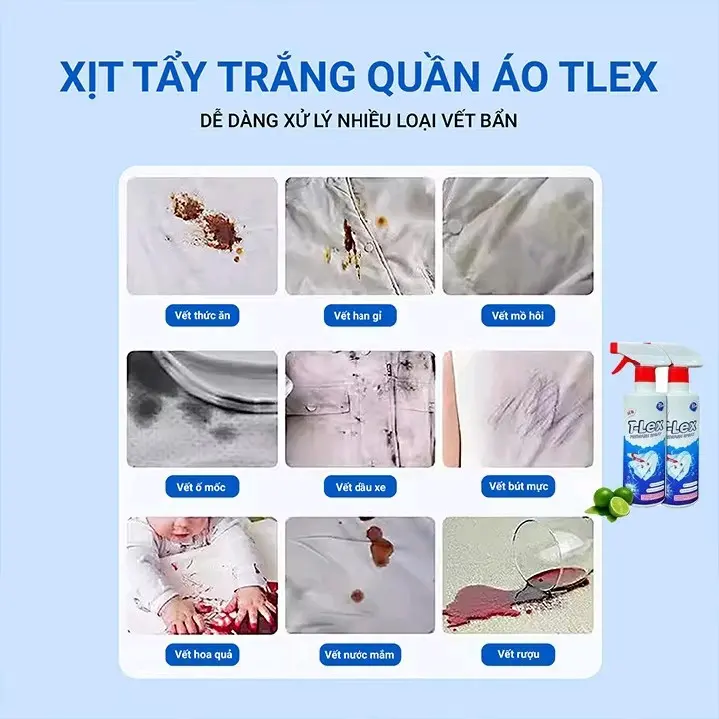 Tẩy Trắng Quần Áo T-LEX 500ml Tẩy Mốc, Ố Vàng Quần Áo, Vết Bẩn - Chính Hãng Không Làm Phai Màu Vải Làm Sạch xịt  mốc 7