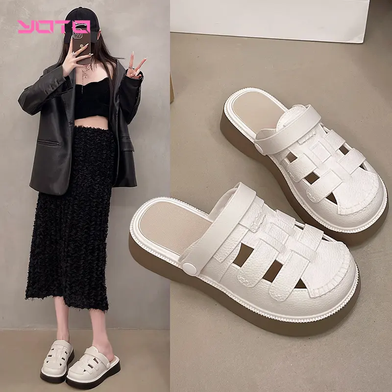 YOTO Loafer Rubber Women's Half-Length Slip-On Sandals Standard size 4cm height Casual Loafer for ladies Walking Shoes Footwear Summer Girl Thick Makapal Slippers