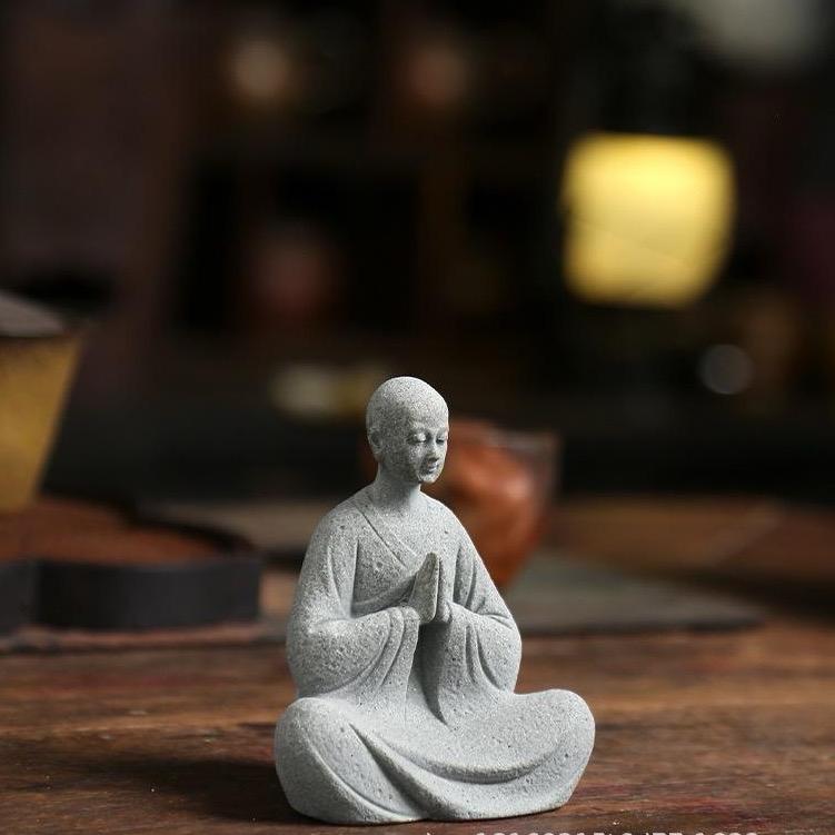 Tượng Tôn Ngộ Không, Sư Quét Lá, Sư Thiền Bái Đá Sa Thạch Trang Trí Tiểu Cảnh, Bonsai, Bàn Trà Decor Decor Phòng Đồng 2
