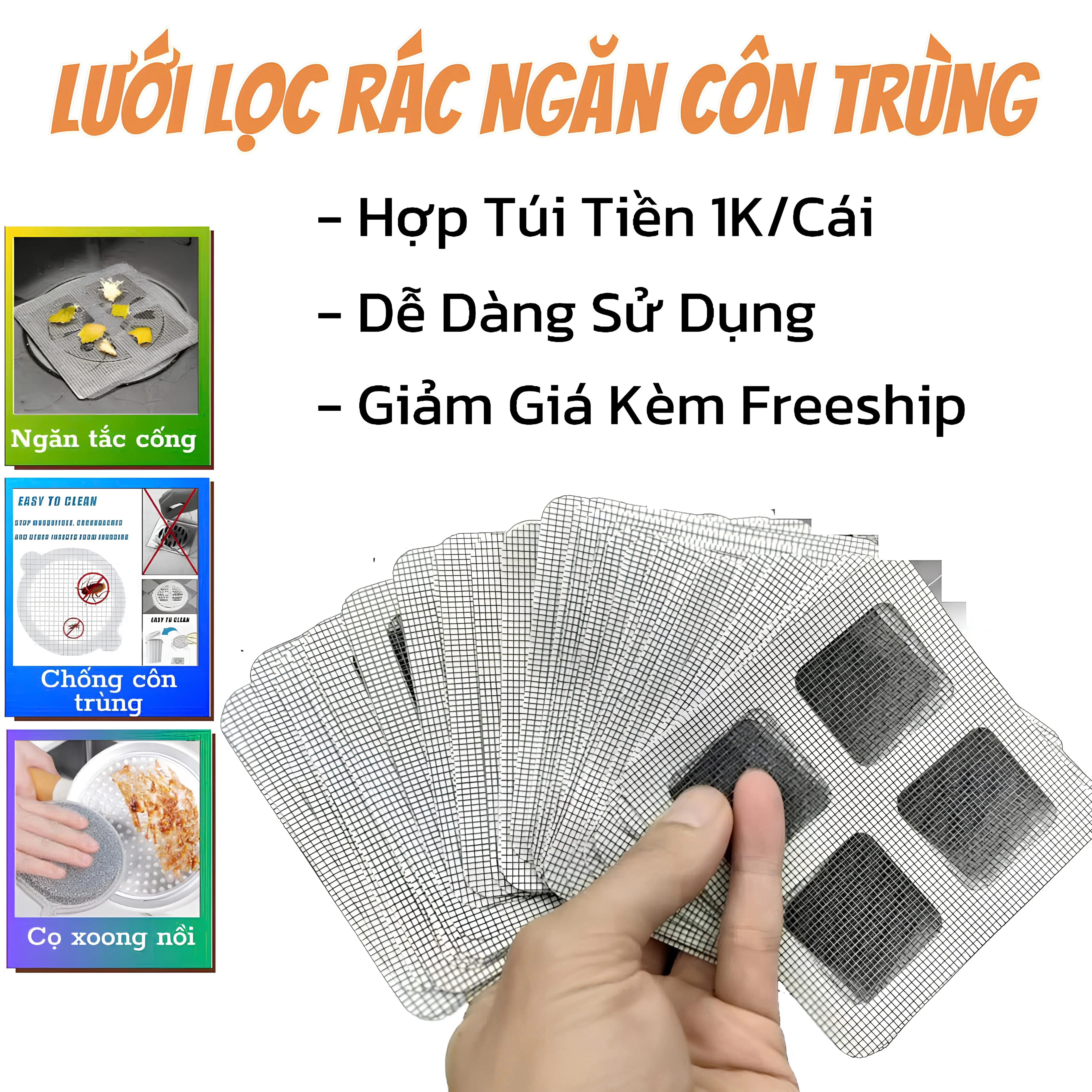 Lưới Lọc Rác Chống Tắc Cống Thoát Nước Nhà Tắm Miếng Dán Chặn Rác Bồn Rửa Ngăn Côn Trùng