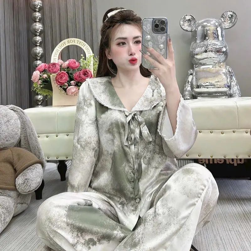 Đồ bộ tiểu thư loang 40 >65 kg latin tơ tằm 5