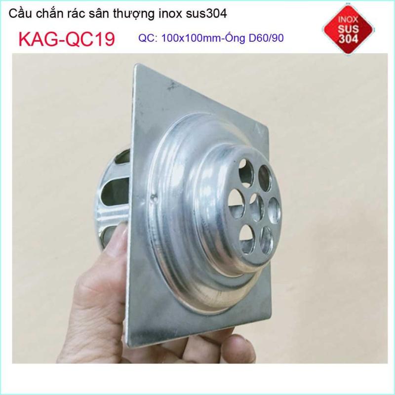 Cầu chắn rác đế vuông 10 x 10cm D60 KAG-QC19, thoát nước sân thượng SUS304 ống 6cm thoát nhanh chắn rác tốt 5