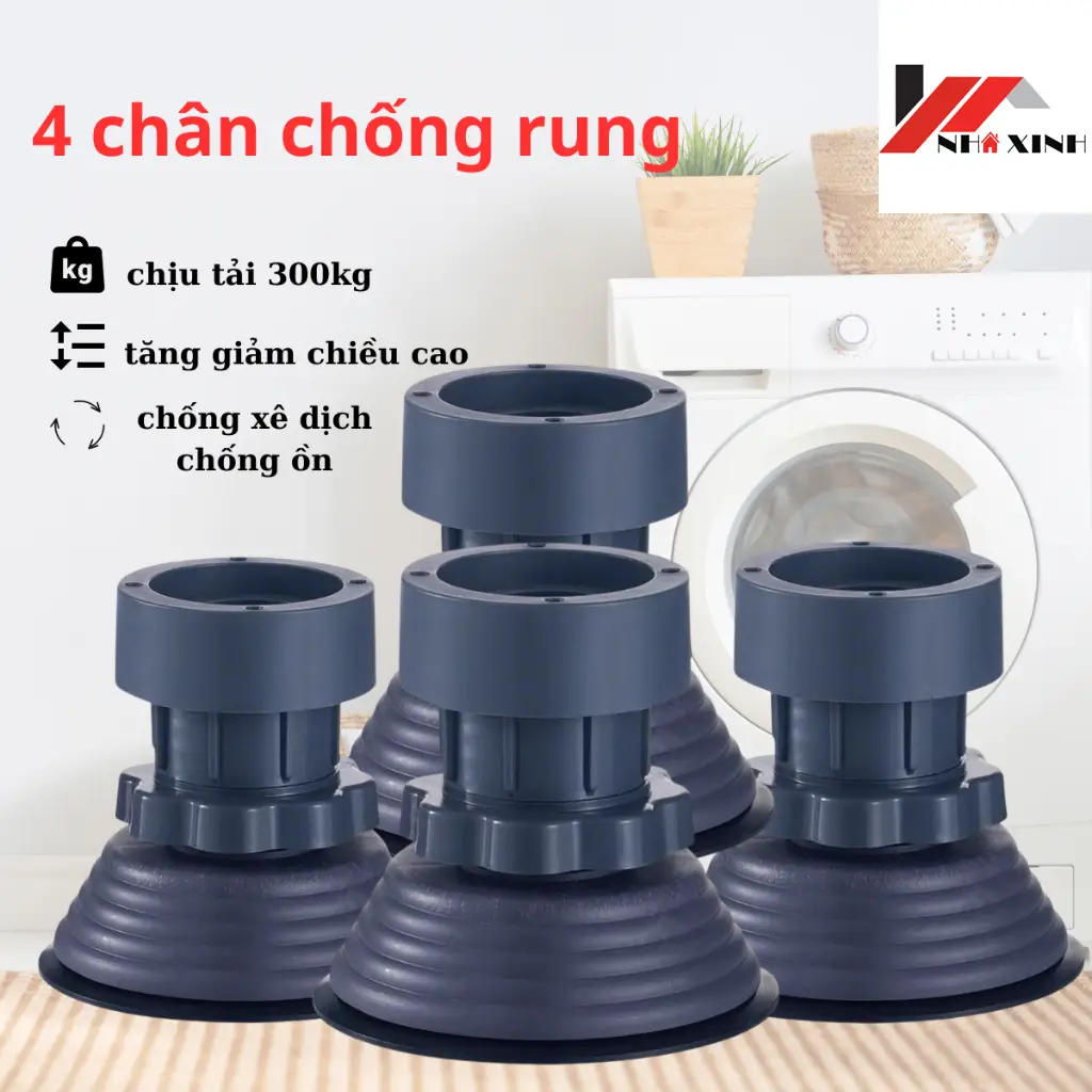 ( Loại 1)  Bộ 4 chân chống rung cho máy giặt, tủ lạnh - tăng giảm chiều, đế cao su chống rung, chống trượt 68
