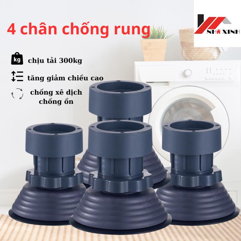 ( Loại 1)  Bộ 4 chân chống rung cho máy giặt, tủ lạnh - tăng giảm chiều, đế cao su chống rung, chống trượt. Nhà Xinh