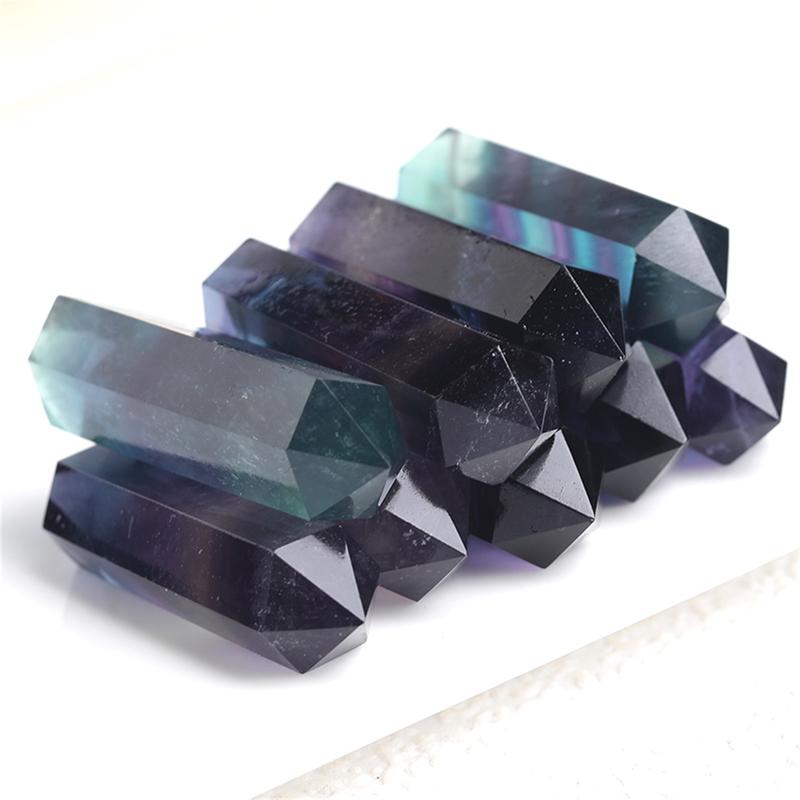 Product Introduction of Natural Colorful Fluorite Double Pointed Crystal Column Color Fluorite Hexagonal Prism Crystal Stone Decoration Home Decoration 5