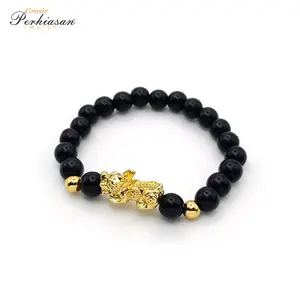 [Bayar di Tempat] GELANG BATU GIOK TAIWAN ASLI NATURAL KOMBINASI PIXIU HITAM Perhiasan Wanita Mewah