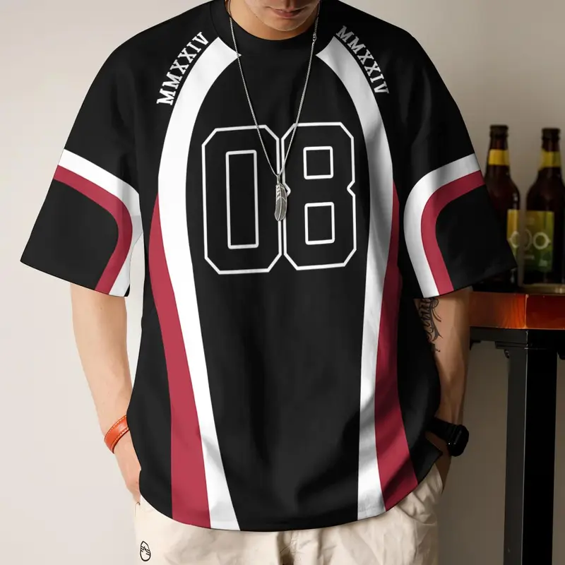 2025 men's street plus size T-shirt, casual digital 3D printed jersey T-shirt, large size short sleeved, medium width, street trend, lightweight and breathable men's sportswear can be worn up to 110KG. Áo Menswear Cổ Tròn 3