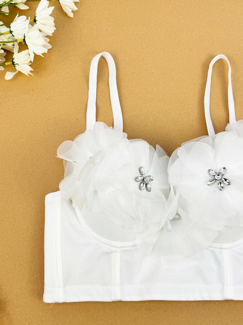 Product Introduction of Triangle Cup Underwire Backless Bra with Rose Red Flower Petals and Diamonds  Bras Outside Fishbone Inner Bralette 21