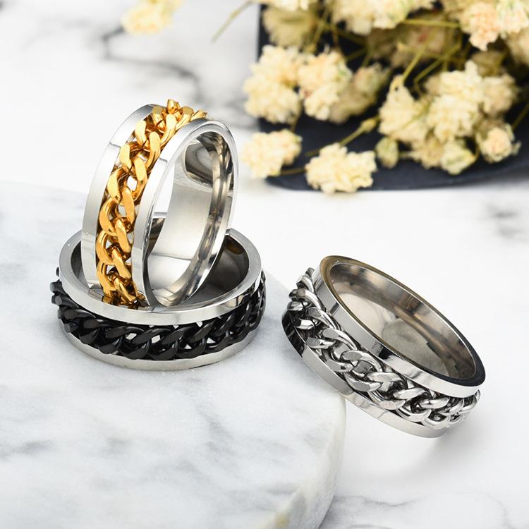 Product Introduction of New Simple Lucky Jewelry Men's Titanium Steel Rotatable Open Beer Bottle Chain  Domineering Personalized size 2 ring 15