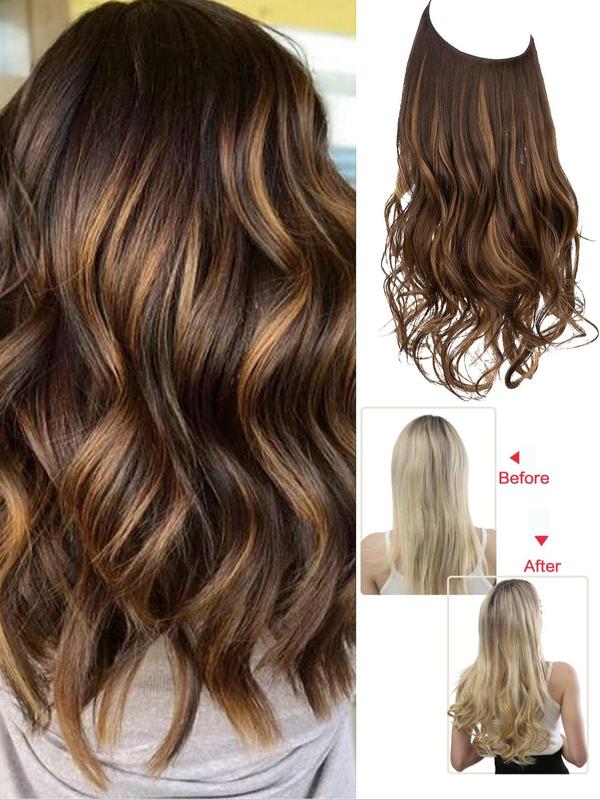 Women's 22-inch Invisible Wire Hair Extension,  Wavy Curly Synthetic Short Clip for Women & Girls, Fashion Wig for Party, Daily Clothing Decor, Female 2024 Trendy Matching Natural Wavy Wig Piece 2