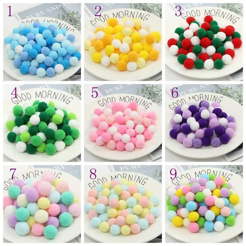 (1-100 hạt)Pom pom trộn màu, Hạt bông tròn trang trí dồ thủ công, Nguyên liệu trang trí handmade, diy