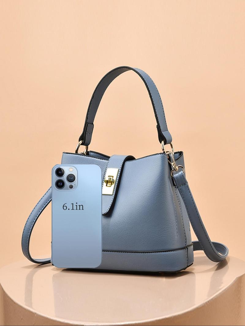 Product Introduction of Women's Fashionable Plain Color Bucket Bag, Casual PU Leather Shoulder Crossbody Bag for Daily Used, Trendy Versatile High-quality Daily Commuting Bag 6