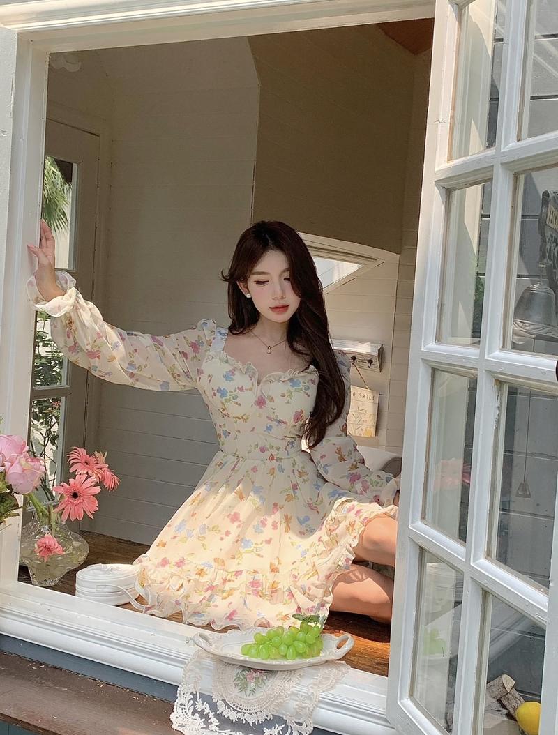 Product Introduction of Đầm Tiểu Thư Ulzzang Chất Voan Hoa Nhí Form Ngắn Xoè Tay Dài 10