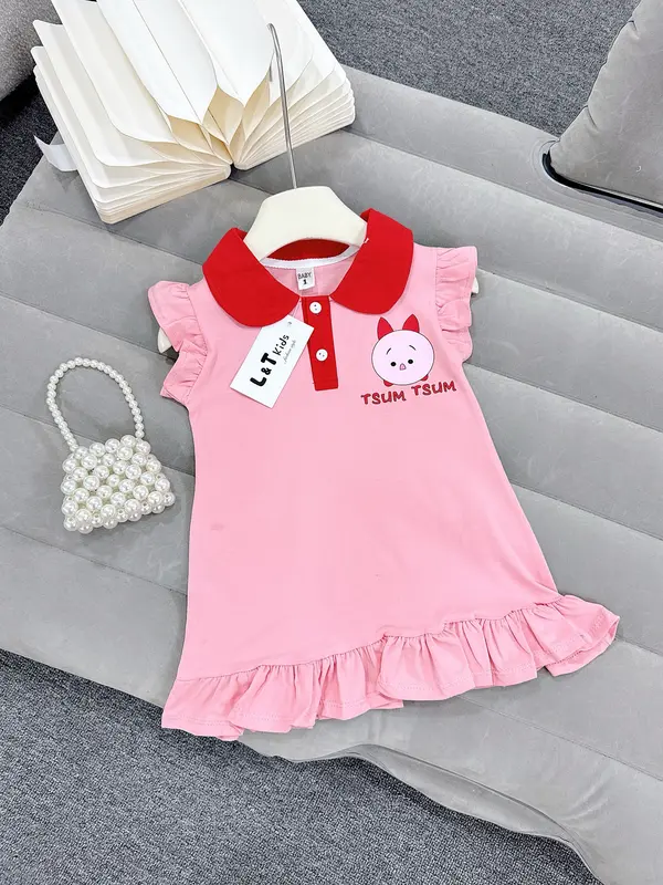 Váy Đầm công chúa có cổ tay bèo cho bé gái chất cotton cao cấp co giãn đa chiều nhà MiDu Kid 3
